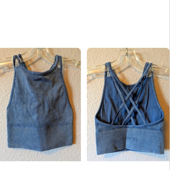 Hollister Gilly Hicks Ribbed Blue Crop Backless Tank Top Sz.XXS - Picture 3 of 5